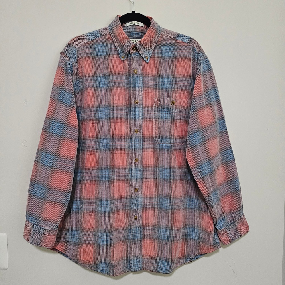 ORVIS Mens L Plaid Corduroy Button Down‎ Shirt Long Sleeve Cotton Pink Gray - Picture 3 of 9